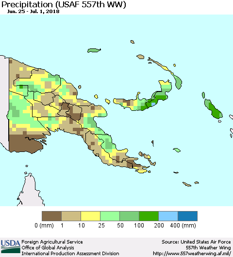 Papua New Guinea Precipitation (USAF 557th WW) Thematic Map For 6/25/2018 - 7/1/2018