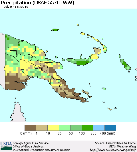 Papua New Guinea Precipitation (USAF 557th WW) Thematic Map For 7/9/2018 - 7/15/2018