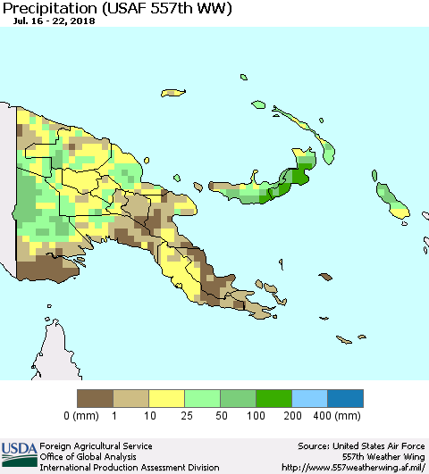 Papua New Guinea Precipitation (USAF 557th WW) Thematic Map For 7/16/2018 - 7/22/2018