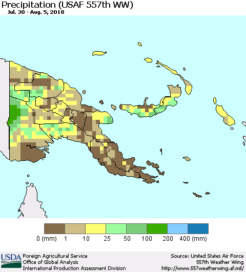 Papua New Guinea Precipitation (USAF 557th WW) Thematic Map For 7/30/2018 - 8/5/2018