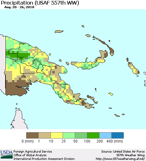 Papua New Guinea Precipitation (USAF 557th WW) Thematic Map For 8/20/2018 - 8/26/2018