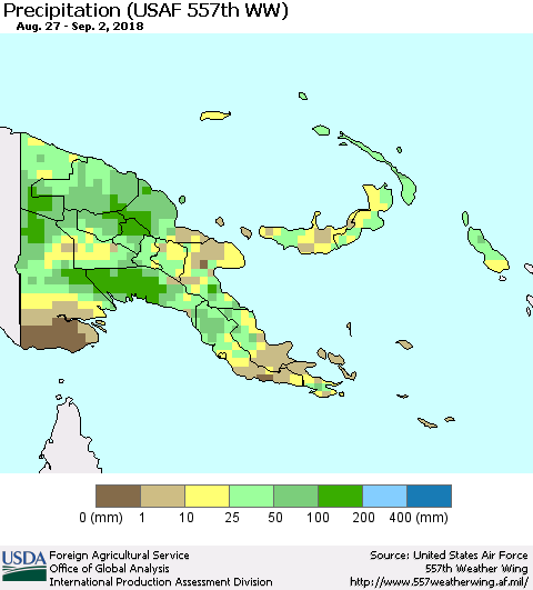 Papua New Guinea Precipitation (USAF 557th WW) Thematic Map For 8/27/2018 - 9/2/2018