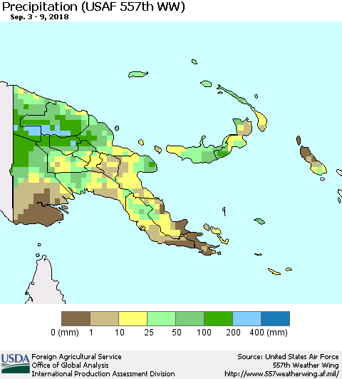 Papua New Guinea Precipitation (USAF 557th WW) Thematic Map For 9/3/2018 - 9/9/2018
