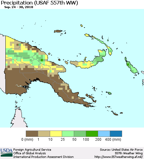 Papua New Guinea Precipitation (USAF 557th WW) Thematic Map For 9/24/2018 - 9/30/2018