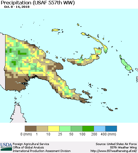 Papua New Guinea Precipitation (USAF 557th WW) Thematic Map For 10/8/2018 - 10/14/2018