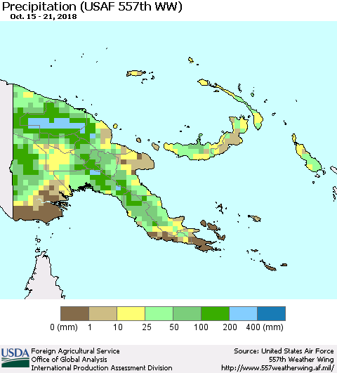 Papua New Guinea Precipitation (USAF 557th WW) Thematic Map For 10/15/2018 - 10/21/2018