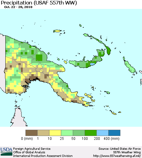 Papua New Guinea Precipitation (USAF 557th WW) Thematic Map For 10/22/2018 - 10/28/2018