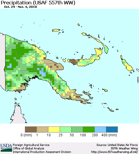 Papua New Guinea Precipitation (USAF 557th WW) Thematic Map For 10/29/2018 - 11/4/2018