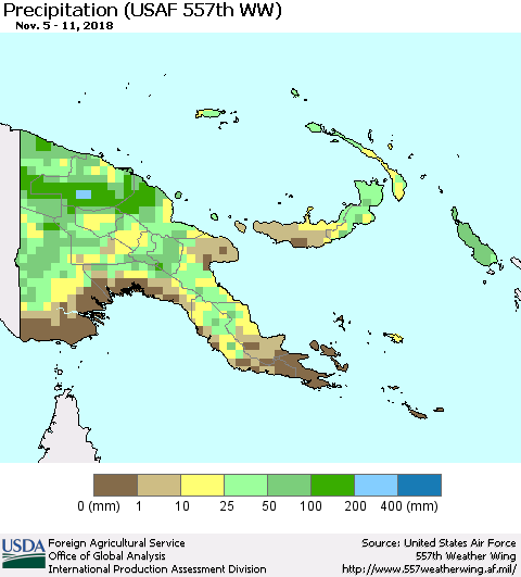 Papua New Guinea Precipitation (USAF 557th WW) Thematic Map For 11/5/2018 - 11/11/2018