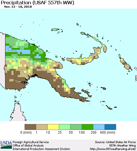 Papua New Guinea Precipitation (USAF 557th WW) Thematic Map For 11/12/2018 - 11/18/2018