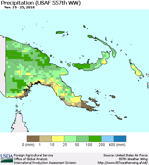 Papua New Guinea Precipitation (USAF 557th WW) Thematic Map For 11/19/2018 - 11/25/2018