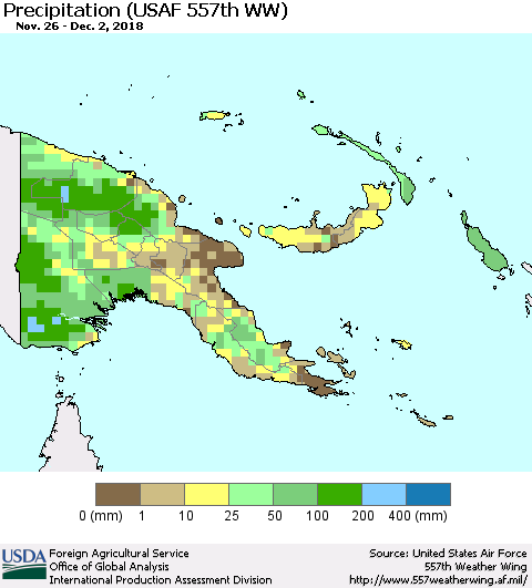 Papua New Guinea Precipitation (USAF 557th WW) Thematic Map For 11/26/2018 - 12/2/2018
