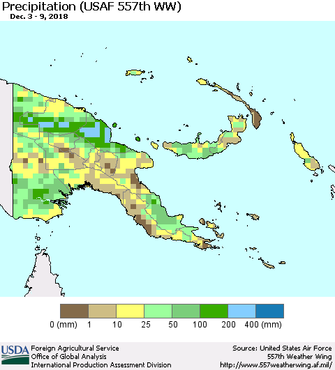 Papua New Guinea Precipitation (USAF 557th WW) Thematic Map For 12/3/2018 - 12/9/2018