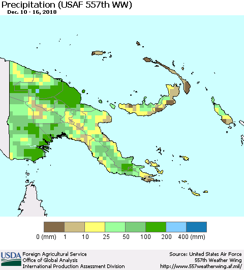 Papua New Guinea Precipitation (USAF 557th WW) Thematic Map For 12/10/2018 - 12/16/2018