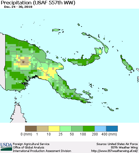 Papua New Guinea Precipitation (USAF 557th WW) Thematic Map For 12/24/2018 - 12/30/2018