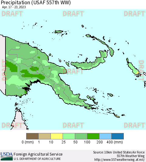 Papua New Guinea Precipitation (USAF 557th WW) Thematic Map For 4/17/2023 - 4/23/2023