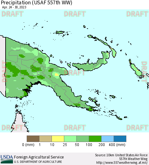 Papua New Guinea Precipitation (USAF 557th WW) Thematic Map For 4/24/2023 - 4/30/2023