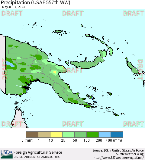 Papua New Guinea Precipitation (USAF 557th WW) Thematic Map For 5/8/2023 - 5/14/2023