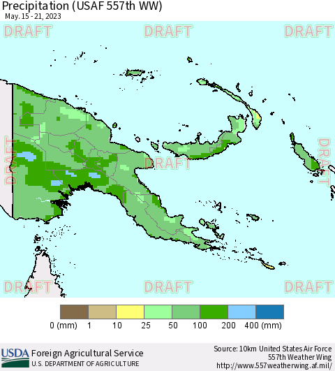 Papua New Guinea Precipitation (USAF 557th WW) Thematic Map For 5/15/2023 - 5/21/2023