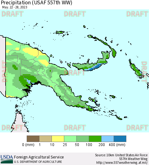 Papua New Guinea Precipitation (USAF 557th WW) Thematic Map For 5/22/2023 - 5/28/2023