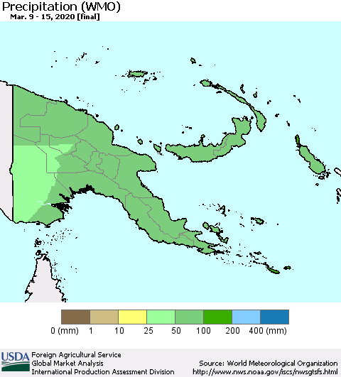 Papua New Guinea Precipitation (WMO) Thematic Map For 3/9/2020 - 3/15/2020