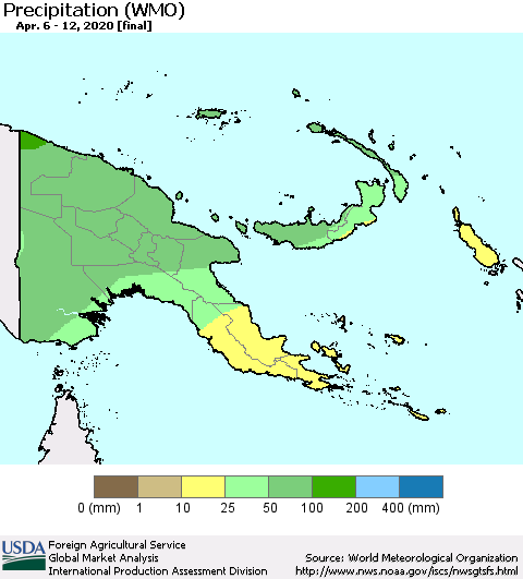 Papua New Guinea Precipitation (WMO) Thematic Map For 4/6/2020 - 4/12/2020