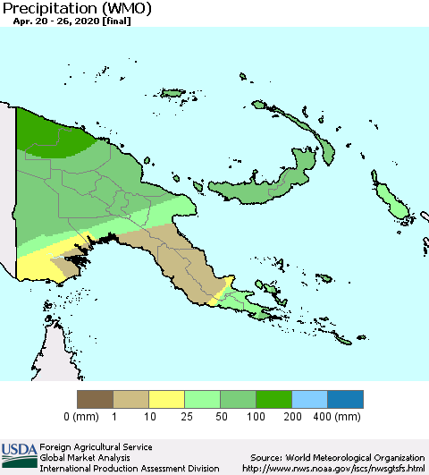 Papua New Guinea Precipitation (WMO) Thematic Map For 4/20/2020 - 4/26/2020