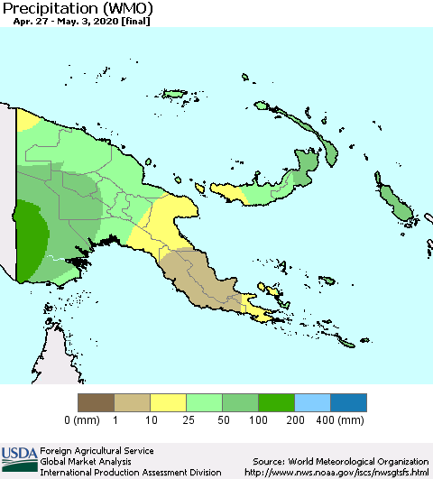 Papua New Guinea Precipitation (WMO) Thematic Map For 4/27/2020 - 5/3/2020