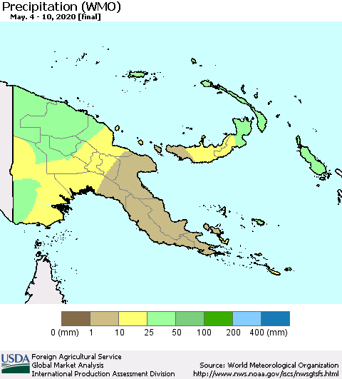 Papua New Guinea Precipitation (WMO) Thematic Map For 5/4/2020 - 5/10/2020