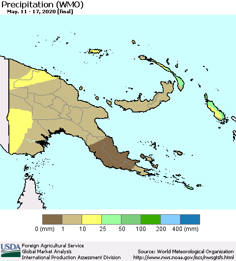 Papua New Guinea Precipitation (WMO) Thematic Map For 5/11/2020 - 5/17/2020