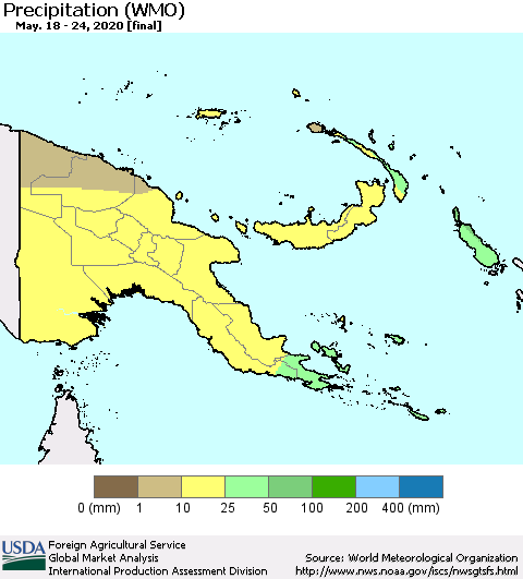 Papua New Guinea Precipitation (WMO) Thematic Map For 5/18/2020 - 5/24/2020