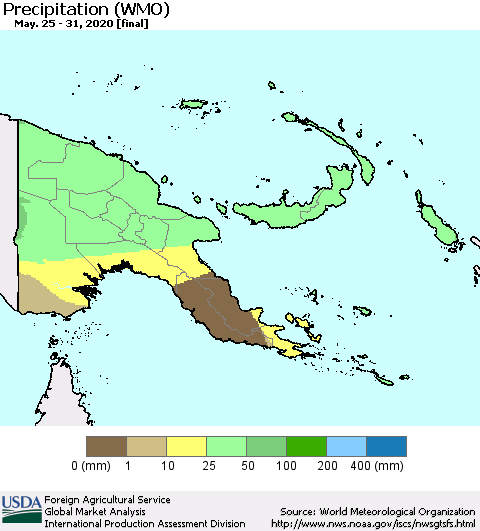Papua New Guinea Precipitation (WMO) Thematic Map For 5/25/2020 - 5/31/2020