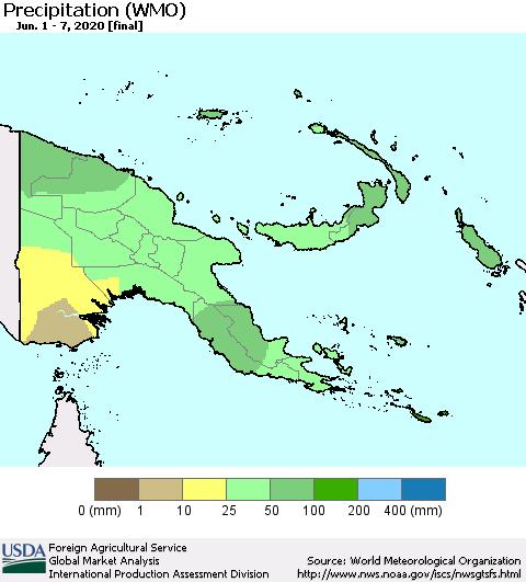 Papua New Guinea Precipitation (WMO) Thematic Map For 6/1/2020 - 6/7/2020