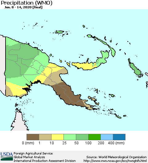 Papua New Guinea Precipitation (WMO) Thematic Map For 6/8/2020 - 6/14/2020