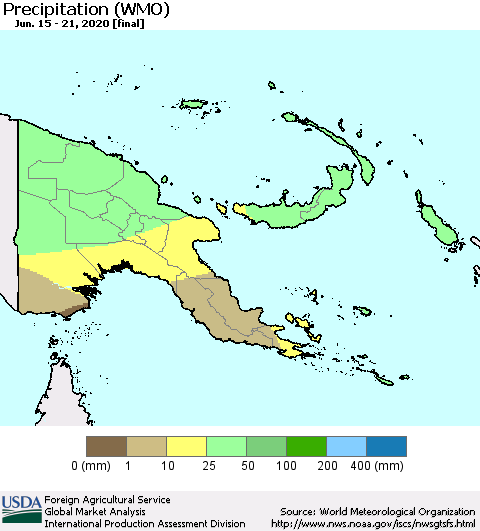 Papua New Guinea Precipitation (WMO) Thematic Map For 6/15/2020 - 6/21/2020
