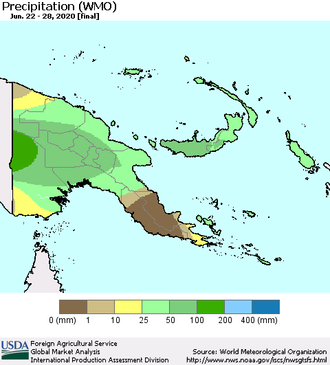Papua New Guinea Precipitation (WMO) Thematic Map For 6/22/2020 - 6/28/2020
