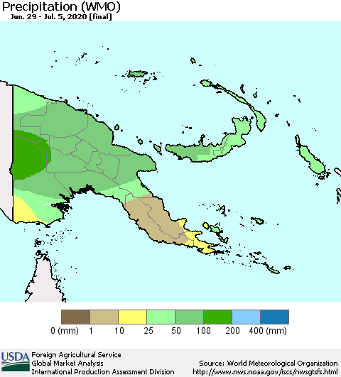 Papua New Guinea Precipitation (WMO) Thematic Map For 6/29/2020 - 7/5/2020