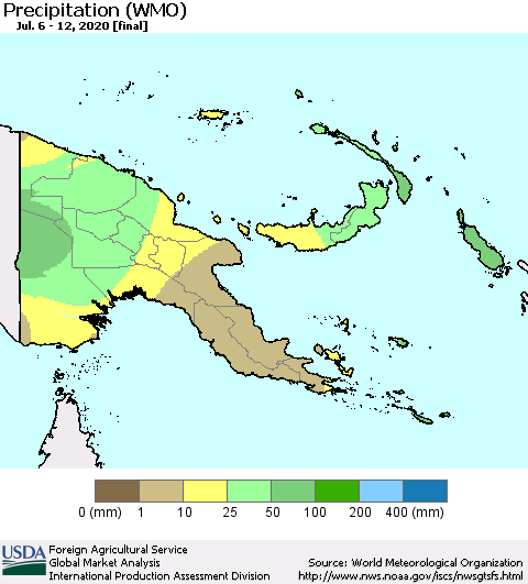 Papua New Guinea Precipitation (WMO) Thematic Map For 7/6/2020 - 7/12/2020