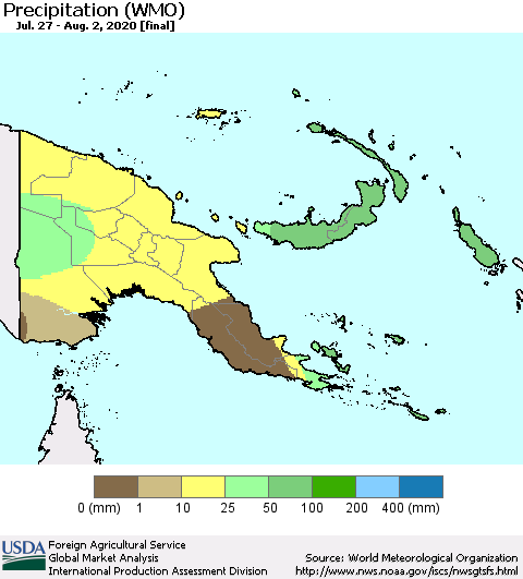 Papua New Guinea Precipitation (WMO) Thematic Map For 7/27/2020 - 8/2/2020