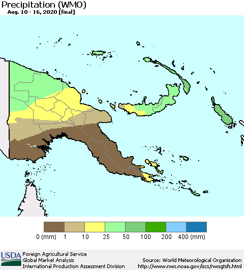 Papua New Guinea Precipitation (WMO) Thematic Map For 8/10/2020 - 8/16/2020