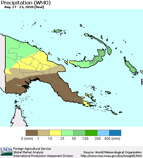 Papua New Guinea Precipitation (WMO) Thematic Map For 8/17/2020 - 8/23/2020
