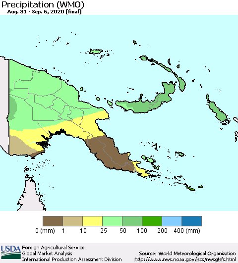 Papua New Guinea Precipitation (WMO) Thematic Map For 8/31/2020 - 9/6/2020