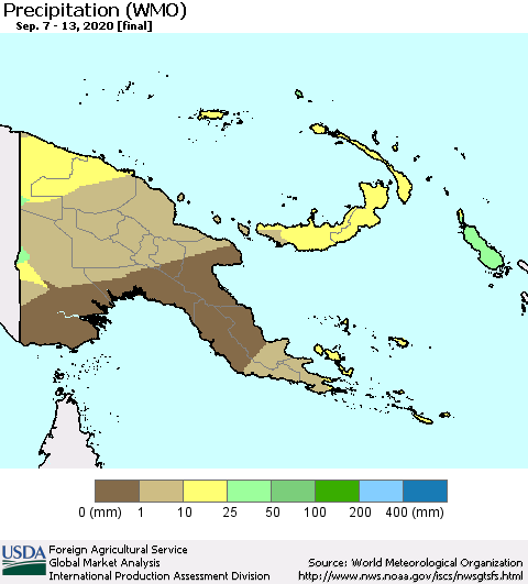 Papua New Guinea Precipitation (WMO) Thematic Map For 9/7/2020 - 9/13/2020