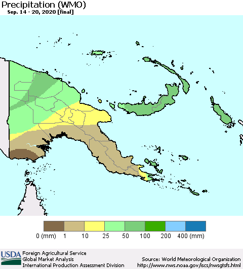 Papua New Guinea Precipitation (WMO) Thematic Map For 9/14/2020 - 9/20/2020