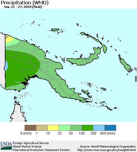 Papua New Guinea Precipitation (WMO) Thematic Map For 9/21/2020 - 9/27/2020