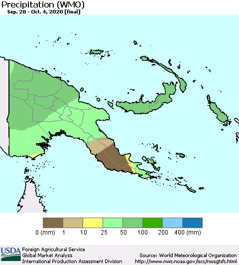 Papua New Guinea Precipitation (WMO) Thematic Map For 9/28/2020 - 10/4/2020