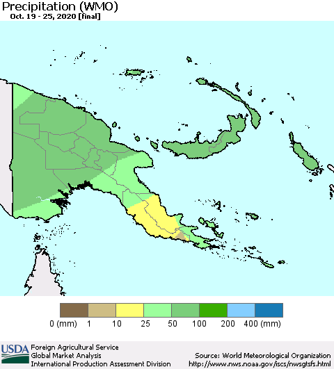 Papua New Guinea Precipitation (WMO) Thematic Map For 10/19/2020 - 10/25/2020