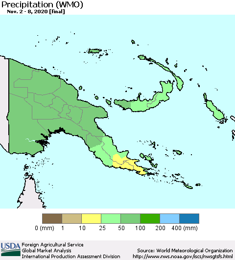 Papua New Guinea Precipitation (WMO) Thematic Map For 11/2/2020 - 11/8/2020