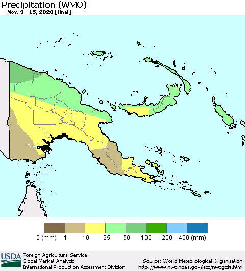 Papua New Guinea Precipitation (WMO) Thematic Map For 11/9/2020 - 11/15/2020