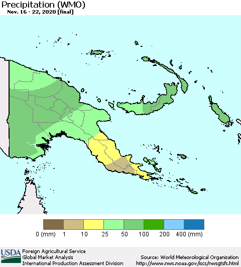 Papua New Guinea Precipitation (WMO) Thematic Map For 11/16/2020 - 11/22/2020